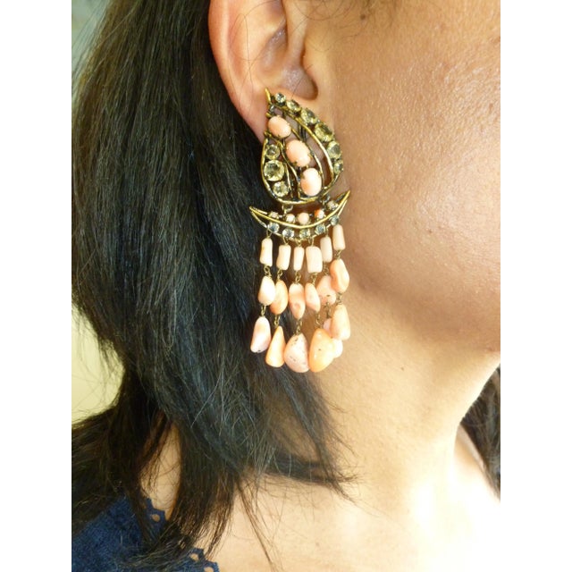 Vintage Iradj Moini Angel Coral, Citrine & Rhinestone Dangle Clip on Earrings - 2 Pieces For Sale - Image 4 of 12
