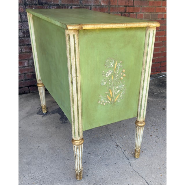 "The Grace" Vintage Swedish Gustavian Louis XVI Style Chest of Drawers - Three Drawer Piece in Soft Green and Cream - Newly Painted For Sale - Image 12 of 15