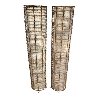 Contemporary Floor Lamps Organic Woven Willow- Exceptional Pair For Sale