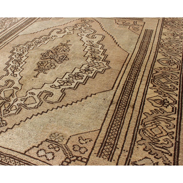 Mid 20th Century Vintage Turkish Oushak Carpet With Stylized Design in Brown, Cream, and Tan For Sale - Image 5 of 6