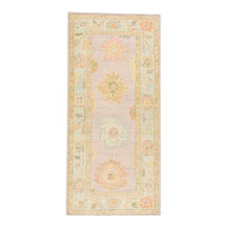 Turkish Oushak Runner Lavender & Pastel Gold Handwoven Wool Rug 3'2" X 6'10" For Sale