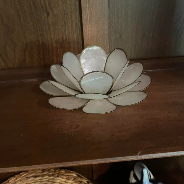 Metal Vintage Capiz Shell Candle Holder For Sale - Image 7 of 7