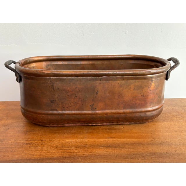 Long Rustic Copper Planter Cachepot With Handles For Sale - Image 9 of 9
