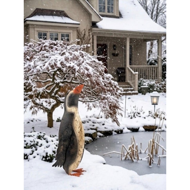 Metal Vintage Folk Art Painted Sheet Metal Penguin Garden Statue For Sale - Image 7 of 12