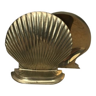 Vintage 1960's Mid-Century Modern Brass Shell Bookends - a Pair For Sale