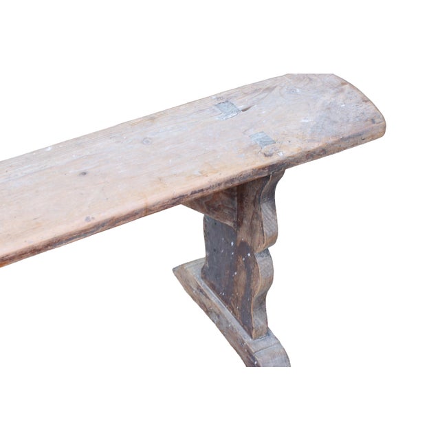 Wood Long French Wabi-Sabi Pine Bench with Sculptural Trestle Supports, 1900 For Sale - Image 7 of 11