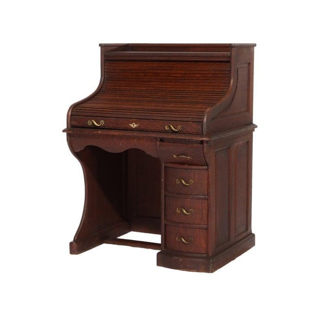 Antique Rj Horner Oak Ladies Roll Top Desk C1910 For Sale - Image 13 of 18