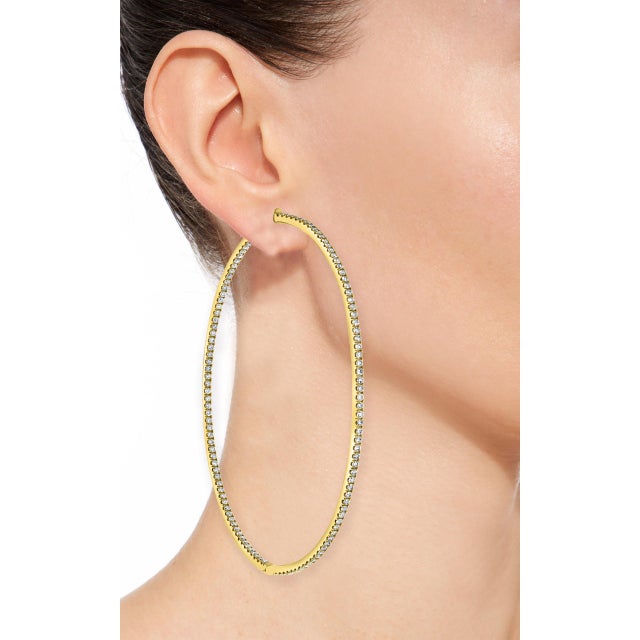 4.5 Carat Very Large Diamond Hoop Gala Cocktail Earrings in 14 Karat Yellow Gold For Sale - Image 18 of 18