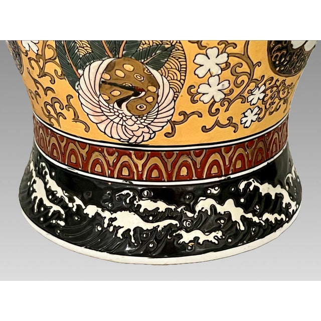 Paint Vintage Yellow, White and Black Satsuma Enamelled Porcelain Vases, a Pair, Signed For Sale - Image 7 of 10