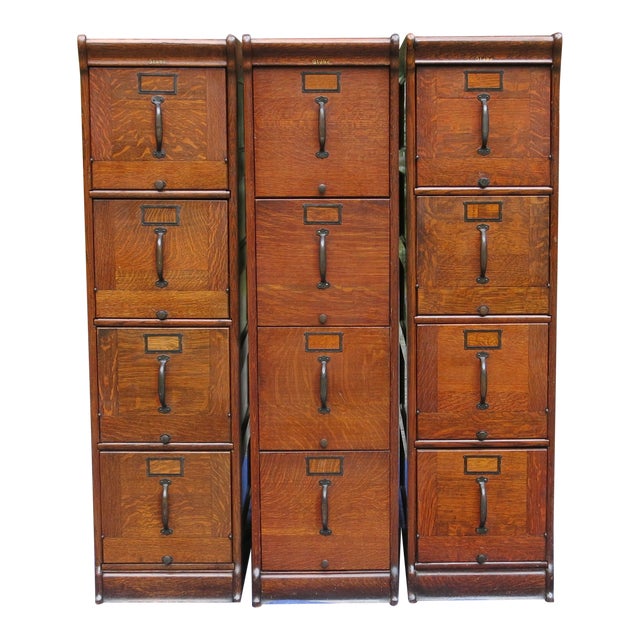 Antique Globe Oak File Cabinets Set Of 3 Chairish