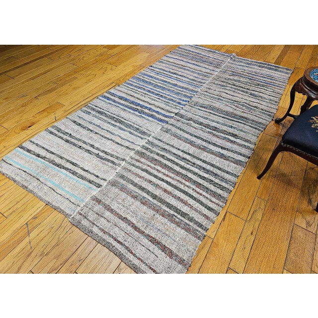 Vintage Turkish Kilim Rug, Handwoven Wool, Earth Tones Stripe Pattern, 6x10 For Sale - Image 9 of 9