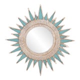Turquoise Resin and Silver Leaf Convex Mirror in the Manner of Line Vautrin For Sale