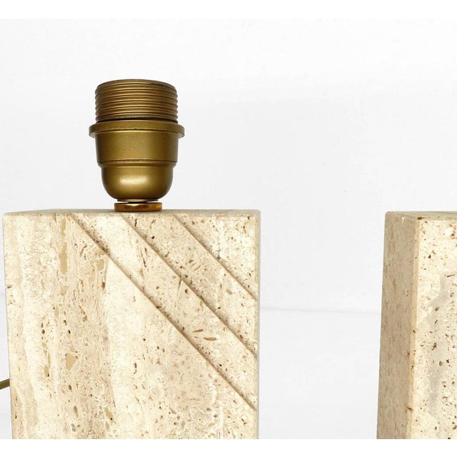 1970s Vintage Travertine Table Lamps with Incised Decoration, 1970s, Set of 2 For Sale - Image 5 of 10