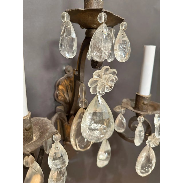 Metal Late 19th Century Rock Crystal, Tole And Wrought Iron Wall Sconces - a Pair For Sale - Image 7 of 10
