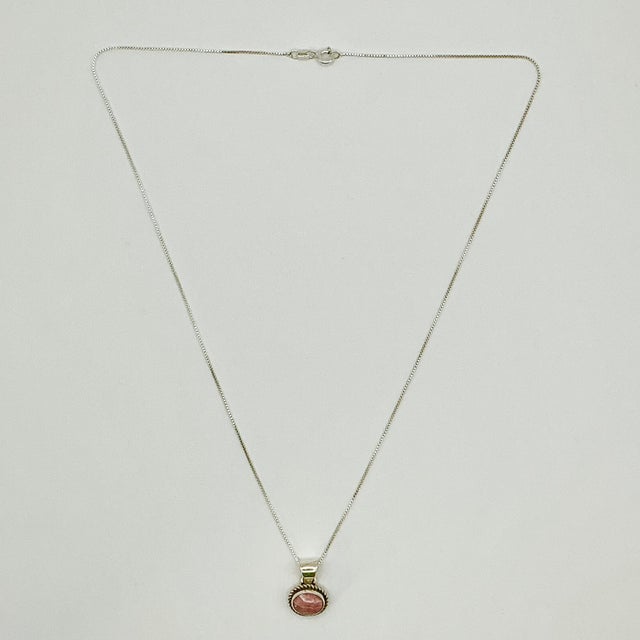 Metal 1970s Vintage Southwestern Boho Chic Judith Jack Sterling & Pink Rhodochrosite Pendant Necklace - 16” For Sale - Image 7 of 12