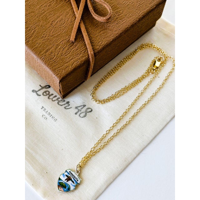 Vintage Fritz REU Sterling Silver enamel charm features Minnesota, on a new 18 inch Gold Filled necklace with a Gold...