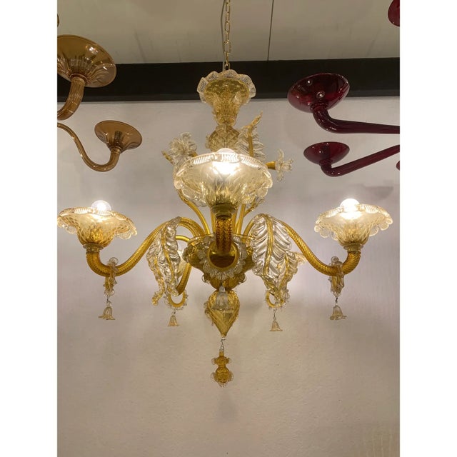 Amber Venetian Murano-Style Chandelier in Transparent and Amber Glass With Flowers and Leaves For Sale - Image 8 of 12