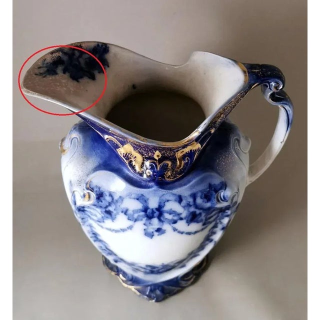 English Victorian Style White, Blue and Gold Porcelain Pitcher, 1880s For Sale - Image 3 of 13