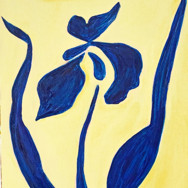 Original Iris Flower Painting in Gold Bamboo Frame, Oil on Canvas, 13" X 16" by Tatiana Duperault For Sale - Image 4 of 4