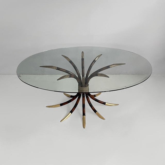 1980s Italian Modern Oval Table in Bamboo, Brass and Glass, 1980s For Sale - Image 5 of 16