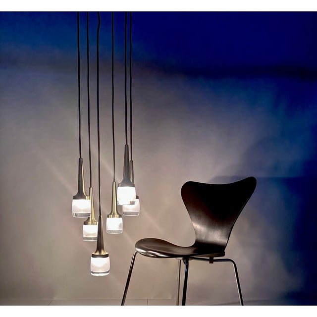 Large Cascade Hanging Lamp with Six Glass and Brass Lights from Staff Leuchten, 1960s For Sale - Image 10 of 18