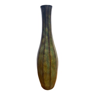 1990s Tall Decorative Flower Vase Steel With Rusted Aged Bronze Finish Green Modern Rustic Industrial For Sale