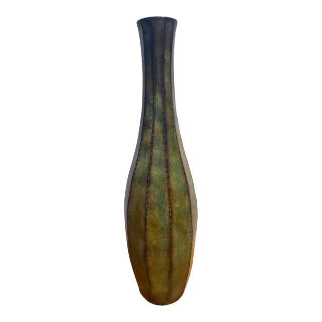1990s Tall Decorative Flower Vase Steel With Rusted Aged Bronze Finish Green Modern Rustic Industrial For Sale