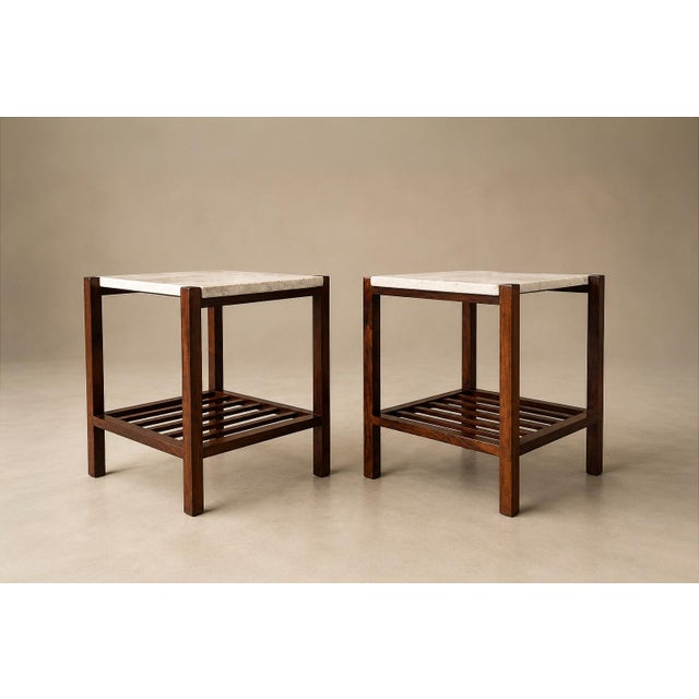 Mid-Century Modern Brazilian Modern Pair of Side Tables in Rosewood & Marble, Brazil, 1960s For Sale - Image 3 of 18