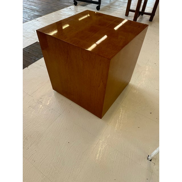 Contemporary Contemporary Custom Made Polished Wood Cube Side Table For Sale - Image 3 of 6