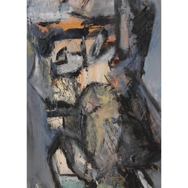 Mid-Century Modern Vintage Abstract Jim Dine Style "Torso" Painting Framed Signed Blues, Grays, Green, Orange, Black For Sale - Image 3 of 8