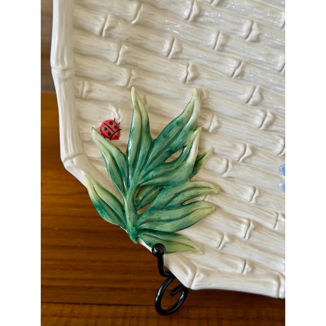 Vintage Fitz & Floyd Tropical Bamboo Basketweave Majolica Style Decorative Plate For Sale In Naples, FL - Image 6 of 11