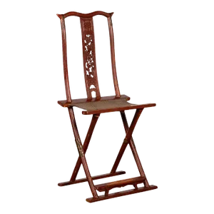 19th Century Chinese Qing Dynasty Red Lacquer Traveller's Folding Chair with Woven Seat