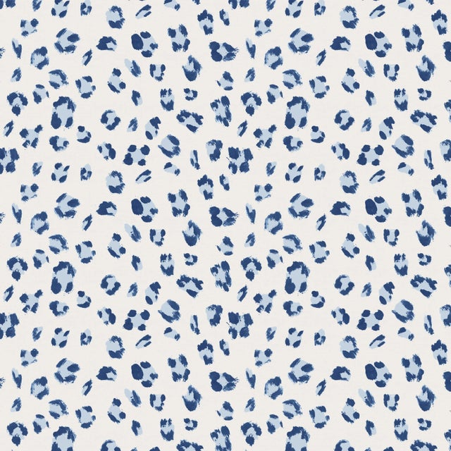 Spritely Home Alix Ottoman in Blue Brushed Cheetah For Sale - Image 4 of 6