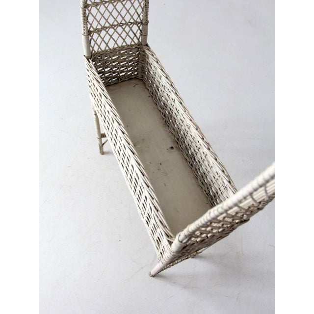 Antique Wicker Planter Basket Stand With Hanging Hook For Sale - Image 9 of 12