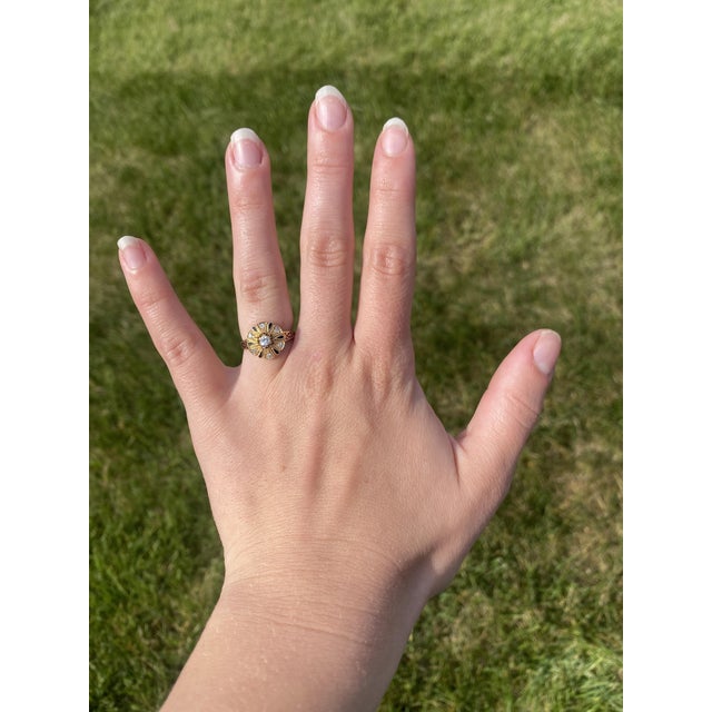 Vintage .20ctw Diamond & Enamel Ring, 14k Yellow Gold, Ring Size 5.5 For Sale In Greensboro - Image 6 of 6