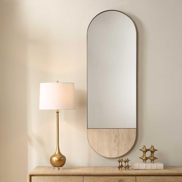 Kenneth Ludwig Chicago Russo Travertine Tall Oval Mirror For Sale - Image 4 of 6