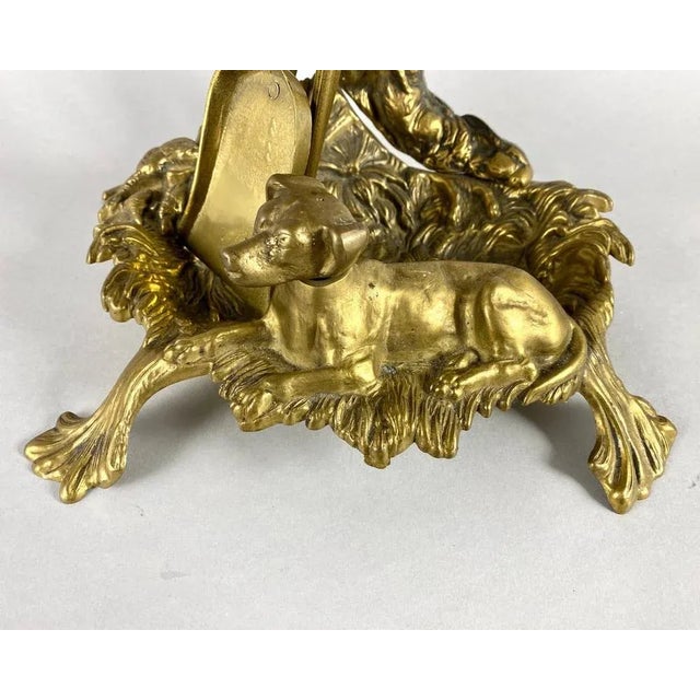 Metal Hunting Fireplace Set in Gilt Bronze, France, 1950s, Set of 4 For Sale - Image 7 of 8