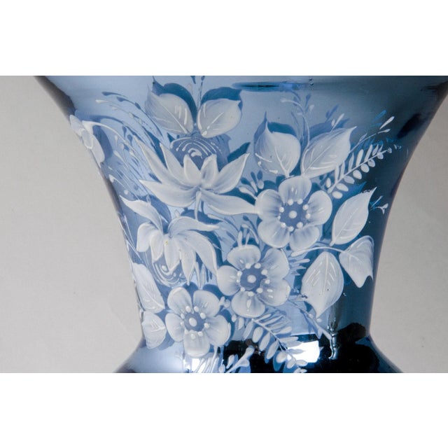 Victorian Mid 20th Century Victorian Mercury Glass Vase With Hand Painted Flowers For Sale - Image 3 of 5
