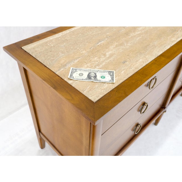 Light Walnut Long Travertine Top 9 Drawers Dresser Credenza Drop Ring Pulls For Sale - Image 11 of 12