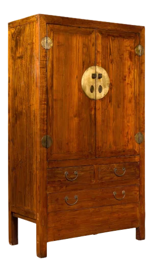 Chinese 19th Century Qing Dynasty Period Elmwood Cabinet with Doors and Drawers