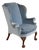 Kindel Furniture Chippendale Carved Mahogany Blue Velvet Upholstered Wingback Lounge Chair For Sale