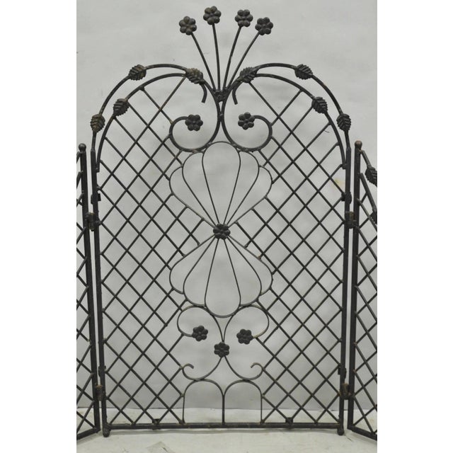 Antique Gothic Arts & Crafts Wrought Iron Scrolling Folding Fireplace Screen For Sale - Image 4 of 18
