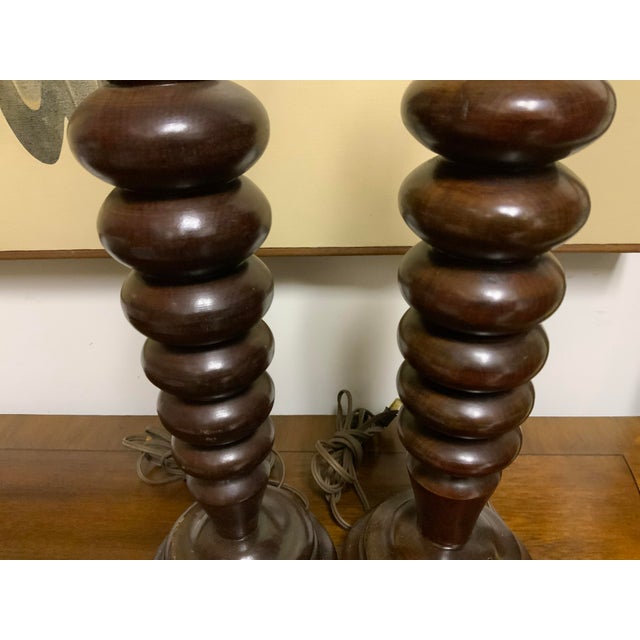 20th Century Wood Bobbin Lamps - a Pair For Sale In New York - Image 6 of 10