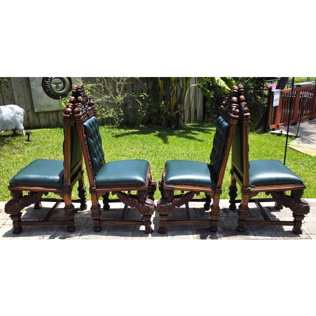 Antique Italian Renaissance Revival Hand Carved Dining Chairs Set of 4 For Sale - Image 9 of 18