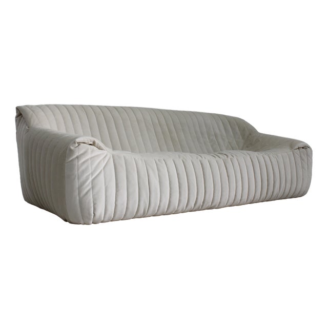 Vintage Cinna Sandra Three-Seater Sofa in Beige Velvet from Ligne Roset, 1970s For Sale