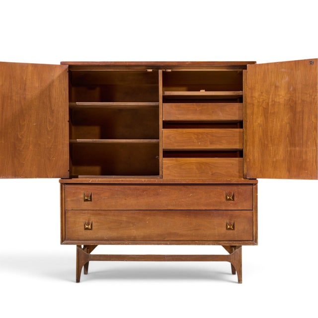 Broyhill Brasilia Mid Century Walnut and Brass Gentleman Chest Dresser For Sale - Image 9 of 9