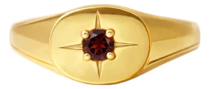 Garnet Starburst Engraved Signet Ring • Celestial Gemstone Unisex Signet Ring • Vintage Style Gift for Her Us 7