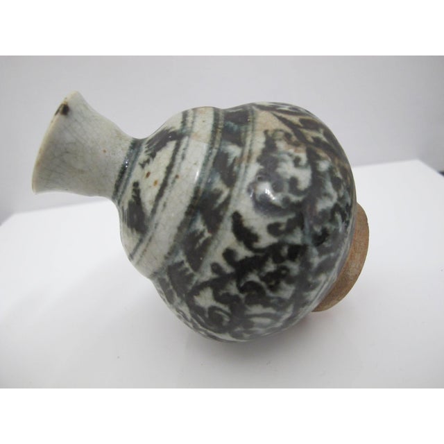 Antique Vietnamese Southeast Asian Blue Flower Pottery Jarlet Bottle Vase For Sale - Image 9 of 11