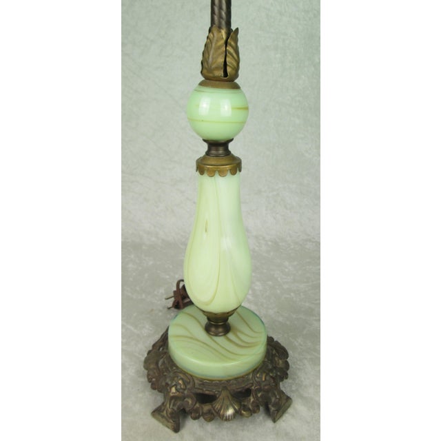 Metal Early 20th Century Uranium Jadeite Table Lamp Alabaster Shades For Sale - Image 7 of 18