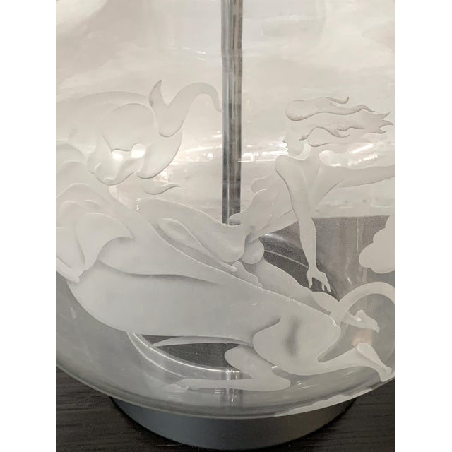 Silver 1960s Etched Glass Lamps - a Pair For Sale - Image 8 of 15